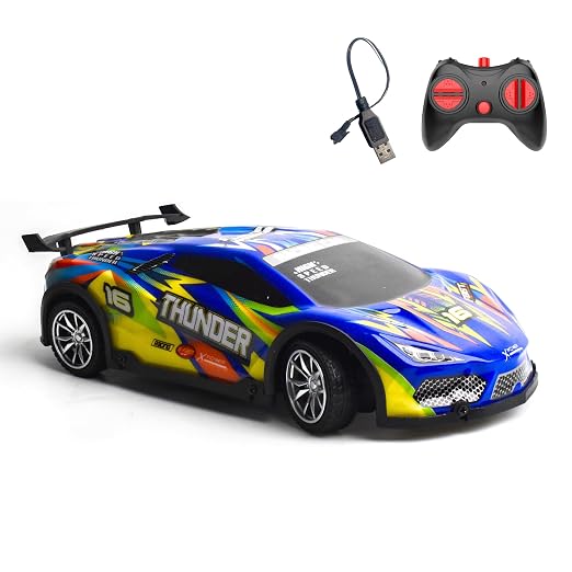 L.O.T TOYS Thunder Remote Control Car Toy | 15Kmph, 2.4Ghz | Remote Cars for Boys 7-14 Years, RC Cars, Birthday Gift for Kids, Valentine Gift, PVC Shell, High-Speed Racing Car with LED Lights (Blue)