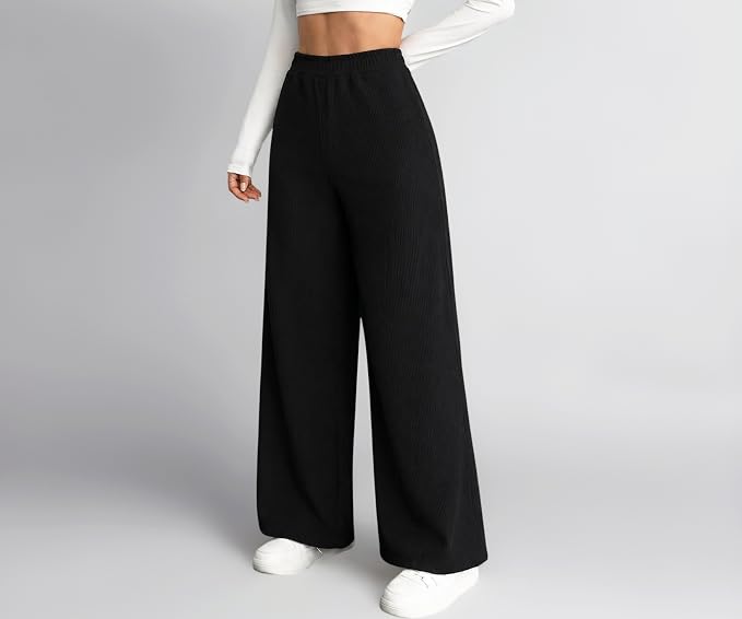 Preneum Women High Waist Korean Wide Leg Trousers, Loose Fit Casual Lounge Pants, Travel, Office & Streetwear Comfortable Stylish Bottom Wear (Available Plus Size)