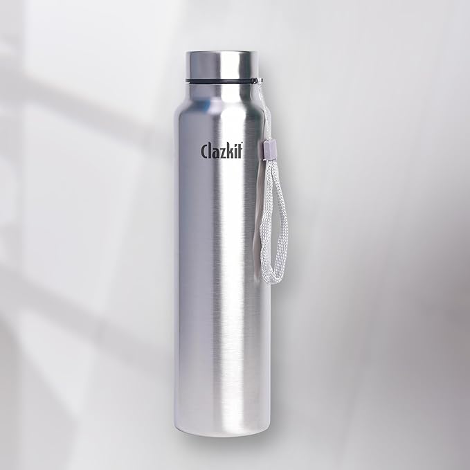 Clazkit Water Bottle Stainless Steel Sports/Fridge Bottle with Leak Proof Lid | Single Wall | For Home, Office, Gym, Travelling | Lightweight | BPA Free | 1000ml | Silver)
