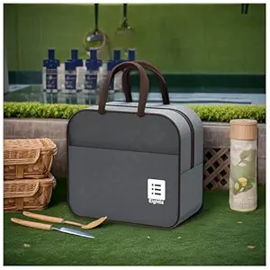 Eightiz Insulated Travel Lunch Bags for Women,Tiffin,Storage Bag for Office, College & School,Picnic,Outdoor,Trekking (Grey) (Cotton)