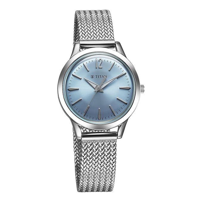 Titan Timeless Urban Quartz Analog Blue Dial Metal Strap Watch for Women