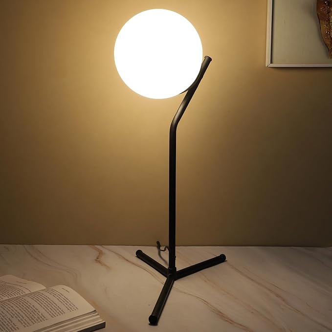tu casa Black Metal Base Bedside Table Moon Lamp with Glass for Home Decoration Bedroom Living Room Lounge Office Festival Decor & Gifting Study Table H - 19" / No Blub