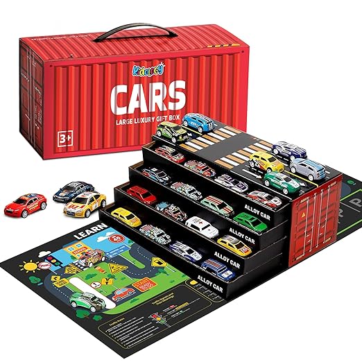 Kidology 48-Piece Pull Back Car Set, Racing & Toy Vehicles for Kids 3+, Bulk Mini Cars, Learning & Educational Stuffers Mini Cars Toy Trucks, Birthday Gift for Boys & Girls.