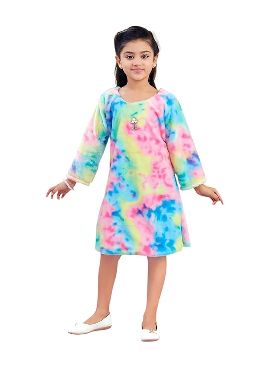 Aarika Girls Multi Colour Tie & Dye Winter Woolen Frock