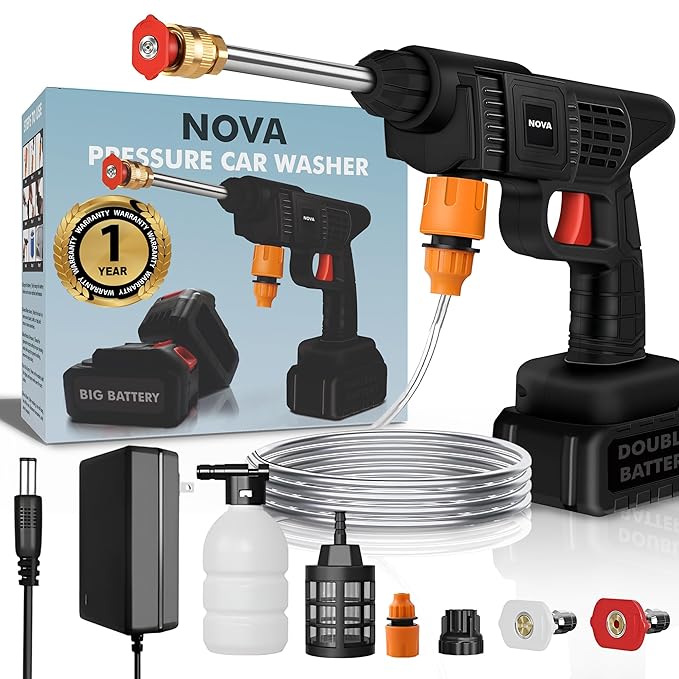 Car Washer High Pressure Gun Rechargeable with 2 Batteries | Pressure Washer for Car | Bike Washing Pump | Water Pressure Gun for Cars Wash