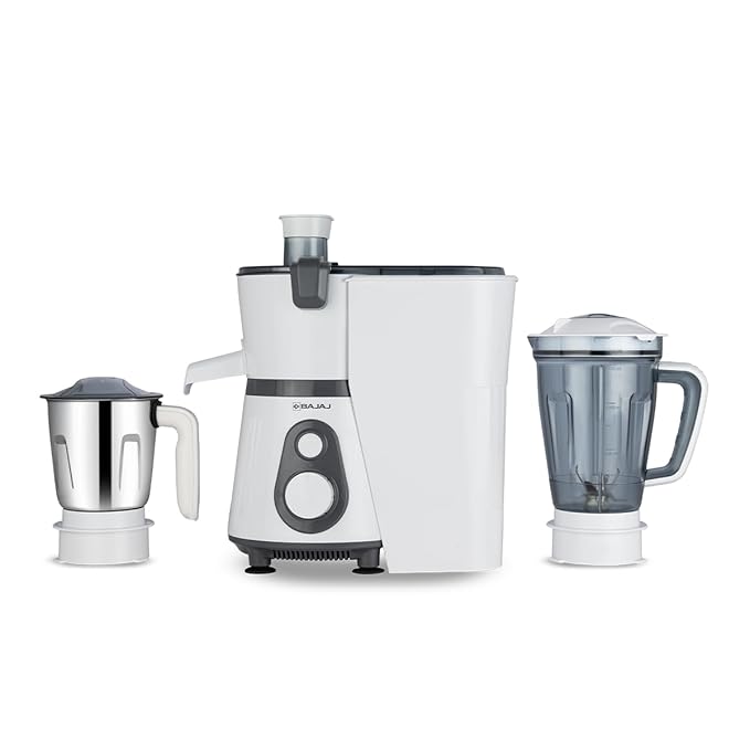 Bajaj Ninja Series PowerBlend 1000 Watts Juicer Mixer Grinder With 2 Jars | DuraCut® Blades | Metagrip" Metal Coupler | 2 Yrs Warranty White & Grey