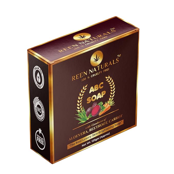 Reen Naturals ABC SOAP | Luxury Skin Brightening Soap | 100% Natural Aloe Vera, Beetroot & Carrot Extracts with Rich Butter and Rose Essential oil | Handmade Soap 125gm (125gm)