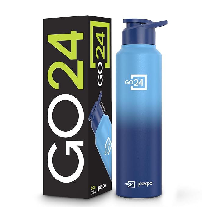 Go24 pexpo Stainless Steel Water Bottle 1 ltr, Fridge Bottle