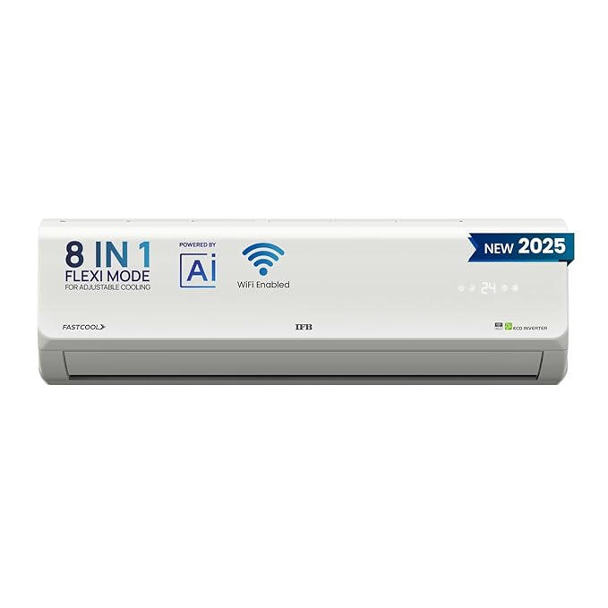 IFB 2025 Model Silver Plus Smart Series 1.5 Ton 5 Star In-built Wifi Split AC with HD Compressor, AI, Dual Gold Fin & 8-in-1 Flexi Mode - White (CI185SL22SGN1, Copper Condenser)
