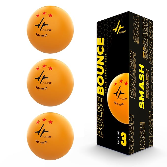 PulseITBounce - High Performance Table Tennis Balls, 40+ for Professional Matches, 3-Star Ping Pong Balls for Kids & Adults Training, Durable ABS Plastic (Orange) (Pack of 3)