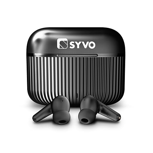 SYVO S40 Truly Wireless Bluetooth in Ear Earbuds with Upto 24H Case Battery, Noise Cancellation, 4 Mic, 45ms Low Latency, 13mm Drivers, Type-C Fast Charging, Water Resistant, TWS Ear Buds (Black)