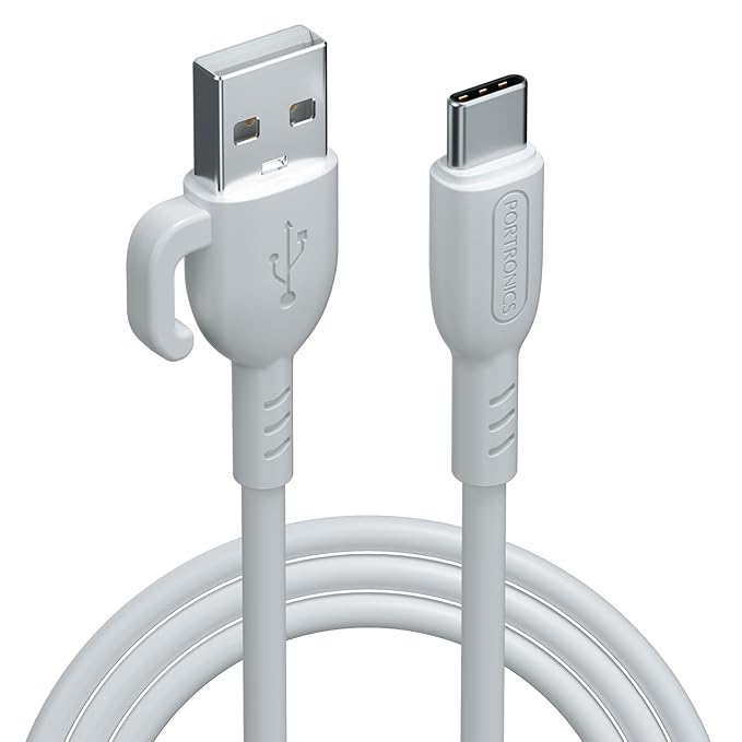 Portronics Konnect Core 3 USB-A to Type C Fast Charging Cable for Smartphones,Tablets, Speakers, Laptops & Other Type C Devices, Inbuilt Cable Management Hook,3.0A Max Output,Fast Data Sync(White)