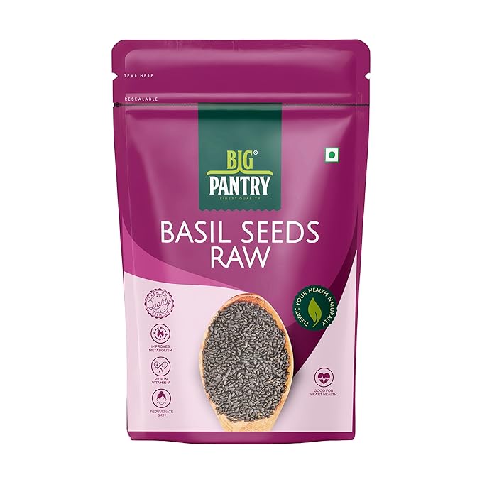 Big Pantry Basil Seed 200g | Rich in Omega 3, Fiber & Micronutrients | Tukmaria Seeds for Weight Management | Raw Sabza Seeds for Skin, Hair & Digestive Health | Non-GMO & Gluten-Free