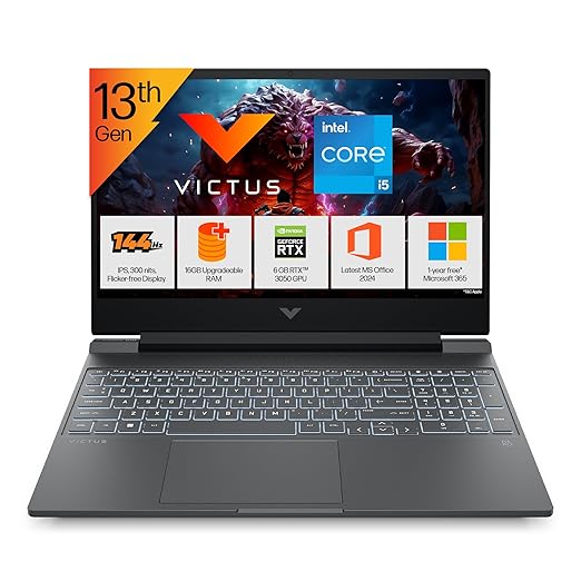 HP Victus, 13th Gen Intel Core i5-13420H, 6GB RTX 3050, 16GB DDR4(Upgradeable) 512GB SSD, FHD, 144Hz, 300 nits, IPS, 15.6''/39.6cm, Win11, M365* Office24, Mica Silver, 2.3kg, fa2700TX, Gaming Laptop