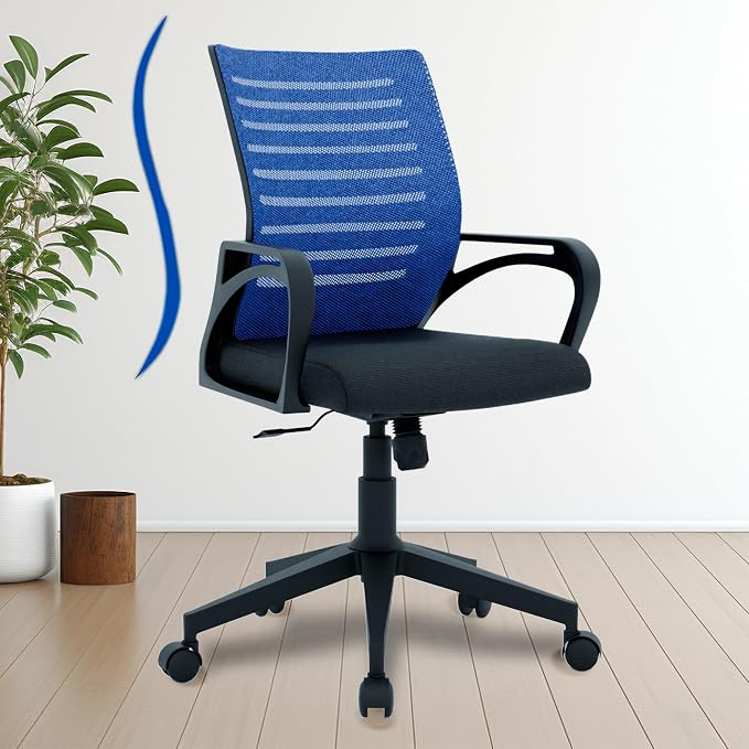 FUGO Ergonomic Office Chair with 3 Years Warranty | Height Adjustable Revolving Chair with Tilt Lock | Heavy Duty Nylon Base | Work from Home Chair | Office Chair Merilian (Blue)