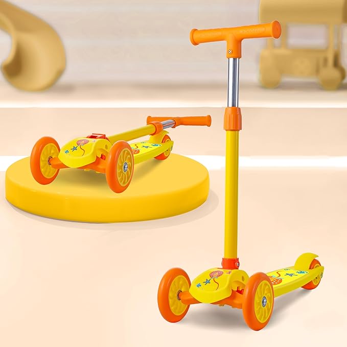 Cockatoo Rat & Cat Series KS04 Kick Scooter 3 to 10 Years Boys & Girls, Kids Scooter with PVC Wheels & Rare Brakes, Capacity 40Kg- Yellow