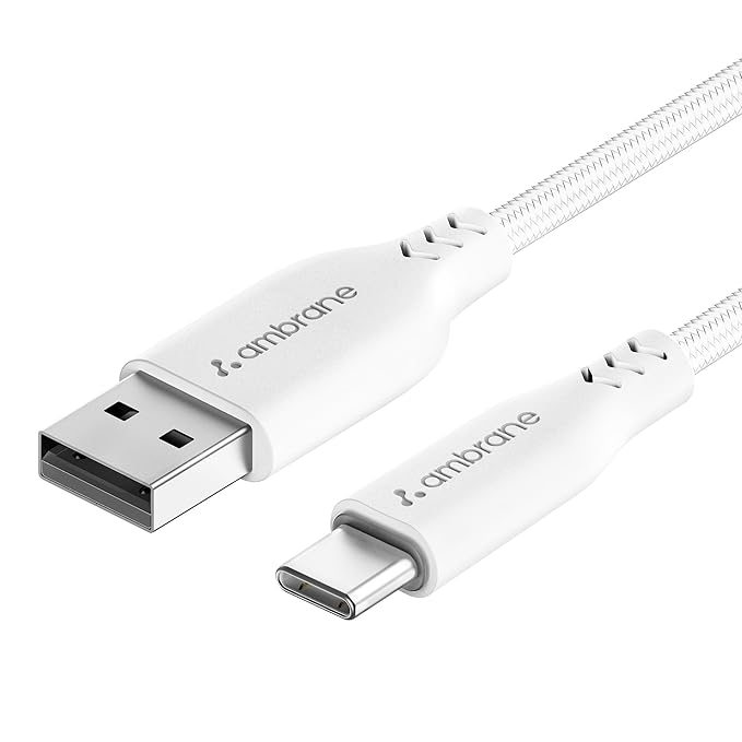 [Apply Coupon] - Ambrane Unbreakable 3A Fast Charging 1.5m Braided Type C Cable for Smartphones, Tablets & other Type C devices, 480Mbps Data Sync, Quick Charge 3.0 (RCT15 white)