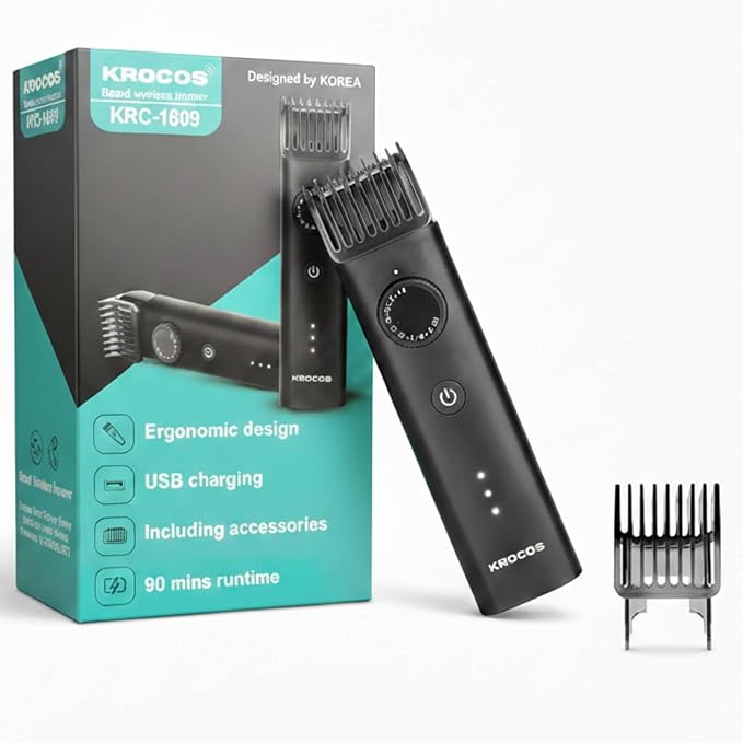 Beard Trimmer for Men, 90 minutes runtime, USB Charging, Stainless Steel Blades, IPX6 Waterproof, Long-Lasting Battery (Beard)
