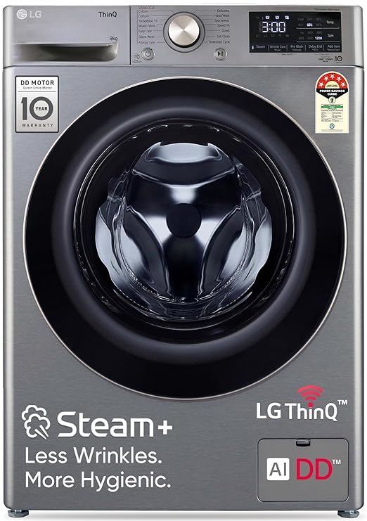 LG 9 Kg, 5 Star, AI Direct Drive Technology, Wi-Fi, Steam+ with Wrinkle Care, Fully Automatic Front-Loading Washing Machine (FHP1209Z7P, Intelligent & Convenient Fabric Care, Allergy Care, Platinum)