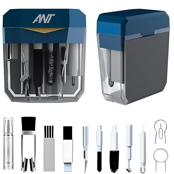Ant PC Shine20, 17-in-1 Multifunctional Cleaner Kit for Electronic Devices Keyboard Cleaning Brush Headphones Cleaner Kit for AirPods Multi-Tool for Cleaning Laptop Earbuds Camera Mobile_ Navy Blue
