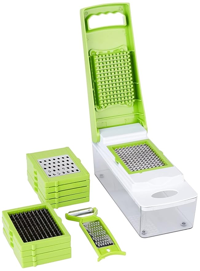 Amazon Brand - Solimo 11-in-1 Stainless Steel Multipurpose Vegetable and Fruit Chopper, Green