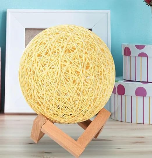 Quace 15CM 6 Led Rattan Ball Moon Lamp,Elegant Design for Beautiful Indoor Lighting in Bedrooms and Kids' Rooms,Living Room Decor(Warm White 15cm)