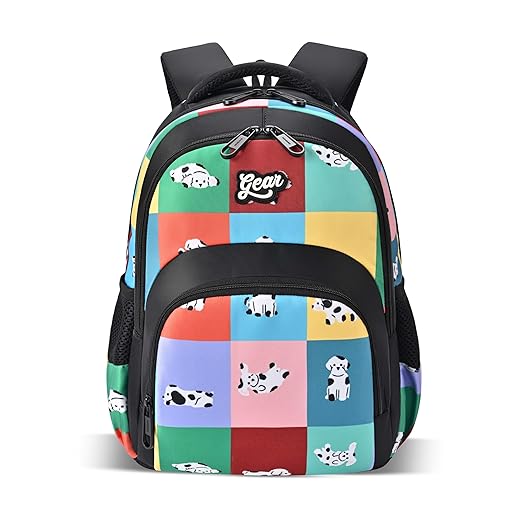 Gear Puffy 3 Compartment Backpack 15"/21L Small Water Resistant School Bag/Casual Backpack/Daypack/Kids Bag for Boys/Girls (Black-Green)