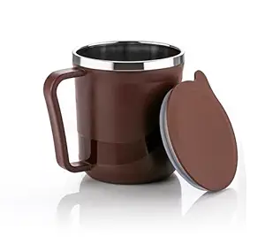 XMART INDIA Insulated Stainless Steel Coffee Mug with Lid  -  300ml Double Wall Tea & Milk Mug for Home, Office, Restaurant  -  Stylish, Leakproof, Drinkware Gift (1 Pc, Brown)