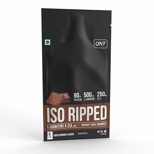 QNT ISO Ripped Whey Protein Isolate Powder | Choco Brownie, Single Serving | With L-Carnitine & CLA | 32g Pure Whey Isolate per Serving | Supports Lean Muscle Growth & Weight Loss