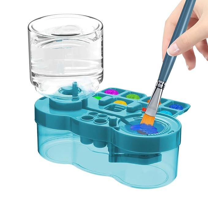 Ji and Ja Plastic ?Synthetic Paint Brush Cleaner with Flushing Button & Auto Refill Refill Water Tank Rinser Water Recycling Brush Rinser for Oil Paint Brushes Acrylic Paint Brushes Makeup Brush(Big)