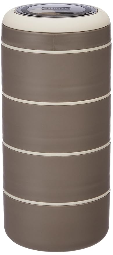GANESH Smart Stack 4 Layer Protable Lunch Box Stainless Steel Airtight Leak-Proof Lunch Box for Office, School, Picnic - 400ml - Brown