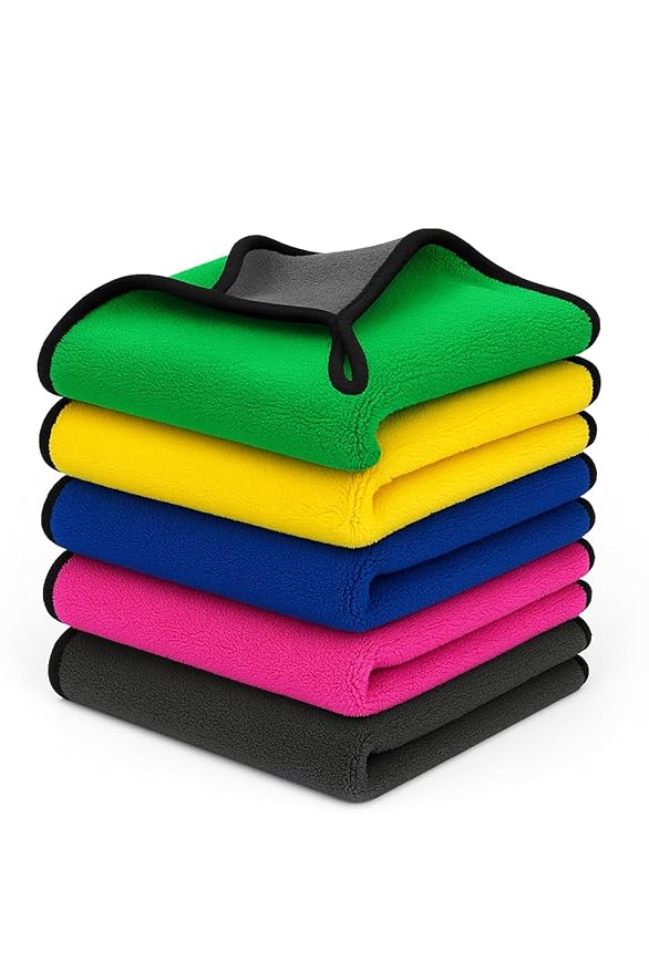 Microfiber Towel for Car Cleaning 400 GSM (Pack of 5)- Micro Fiber Cleaning Towel, Cloth for Dusting Washing & Mirror Glass Cleaning, Microfibre Cloth for Drying & for Car Detailing (5 Colors)