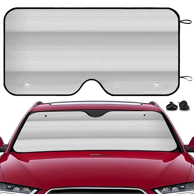 Pivalo Car Windshield Sunshade Cover Foldable Reflective Aluminium Foil Sun Blocker UV Rays Protection Universal Sun Visor Front Window Protector Shield Heat Insulation for Car, SUV, Van (Silver)