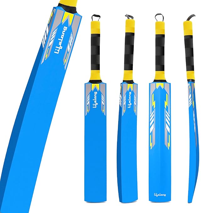 Lifelong Kids Wooden Cricket Bat | Lightweight & Easy to Swing | Durable Poplar Wood | Non-Toxic Colors | Soft Rubber Grip for Comfort | Perfect for Boys & Girls Learning Cricket (Blue, Size 1)