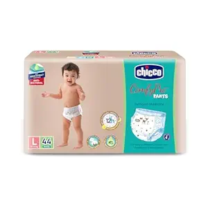 Chicco Comfy-Pro Pant Style Baby Diapers | Anti-bacterial benefits | Ultra Soft & 12hrs protection | Wetness indicator & Disposing Tapes - Large, 44 Count, 9-14 Kg