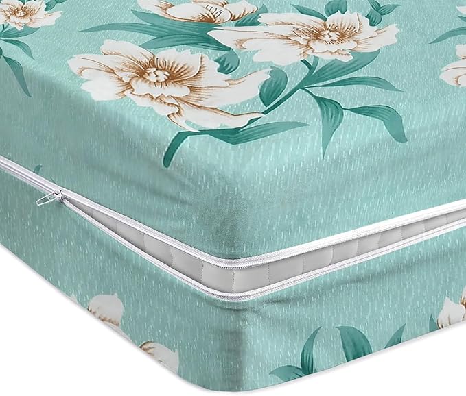 BSB HOME Premium Cotton Printed Mattress Cover/Protector with Zipper Chain|Provides All Around Protection with 360° Encasing |Single Size Bed - 72x36+6 inches (6 x 3 Feet Mattress) - Light Green