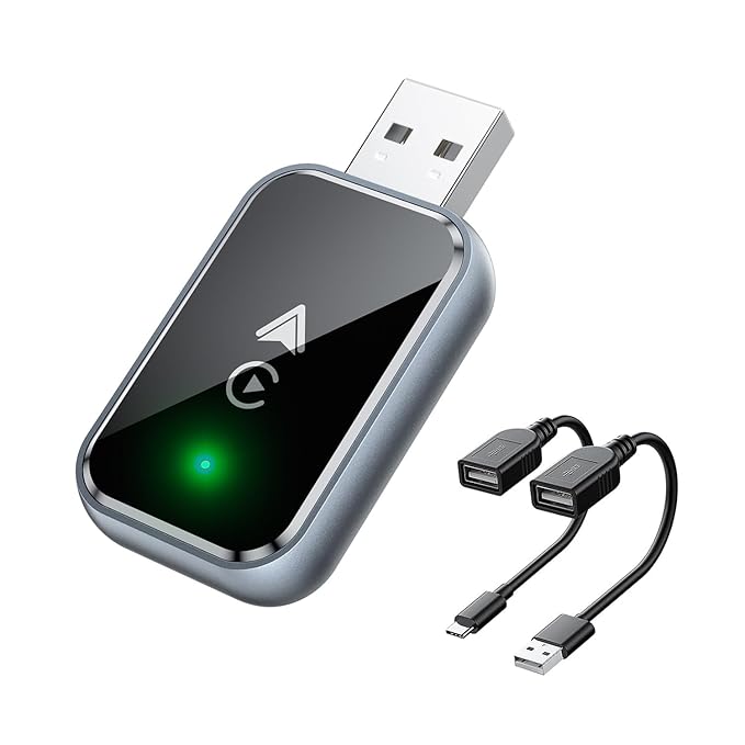 Kingone Wireless Carplay & Android Auto Adapter, 2 in 1 Wireless Carplay Adapter Convert Wired to Wireless for Cars, Extension Cable USB-A & USB-C/Type-C, Mini, Quick Connect, No Delay - Black