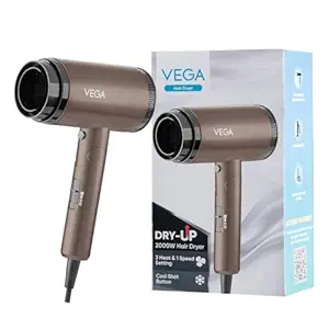 Vega Dry-Up 2000 Watts Hair Dryer For Men & Women with 3 Heat & 1 Speed Setting & Cool Shot Button, Blow Dryer, Foldable Hair Dryer with Over Heat Cut-Out, Blow Dry Effortless Hair Style, (VHDH-36)