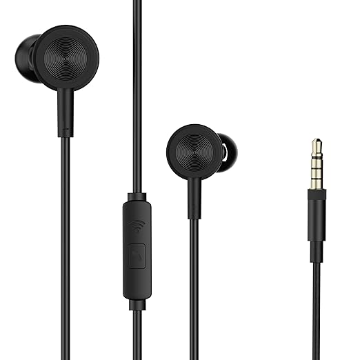 Boult Audio Newly Launched XO Black Wired Earphones with 3.5mm Jack, Extra Bass, 10mm Dynamic Driver, Inline Control, IPX5 Water Resistant, HD Mic, Radial Finish, Earphones Wired Headphones with Mic