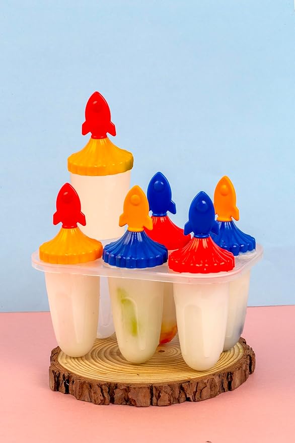 Clazkit Set of 6 Plastic Reusable Rocket Ice Pop Makers, Homemade Popsicle/Frozen Ice Cream/Kulfi Candy for Children & Adults - Multicolor,15.8X11X8 Cm
