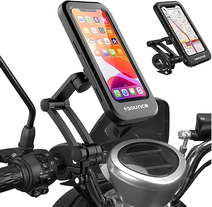 Sounce Bike Phone Mount Waterproof Cell Phone Holder 360 Rotation Motorcycle Smartphone Case Universal Bicycle Handlebar Sensitive Touch Screen Fit Below 4-7.2 Inches Smartphone (Black)