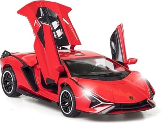 1:32 Lamborghini Sian Die-cast Metal Toy Model Car Pull Back car Super car with Openable Doors with Sound and Light for Gifts Toys for Kids (1:32 Lamborghini Sian - Red)