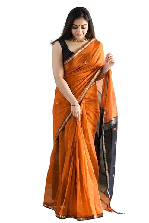 ZECVA Women's Pure Soft Spun Cotton Lichi Silk Saree For Women With Attach Unstitch Blouse Piece | Sari for women