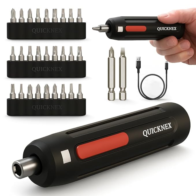 Quicknex Automatic Electric Screwdriver Set for Professional and Home use with Rechargeable 2000 mah Lithium Power I Portable Screw Machine Kit with 33 bits, 360 RPM, 4.2V Battery