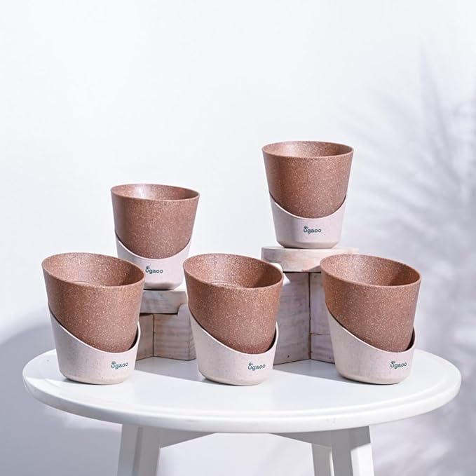 UGAOO 4 Inch Atlantis Self Watering Planter - Set of 5 (Brown) | Flower Pots for Indoor Plants | Plastic Planter Pots | Decorative Pots for Living Room, Kitchen, Office | Planters for Home Decor