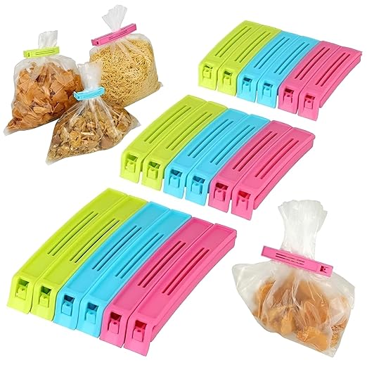 SHITHI Food Bag Sealing Clips  -  Airtight & Reusable Snack Clips for Freshness | Durable Kitchen Storage for Plastic Pouches, Food Packets & Snacks | Multipurpose Seal Clips Set of 18 (3 Sizes)