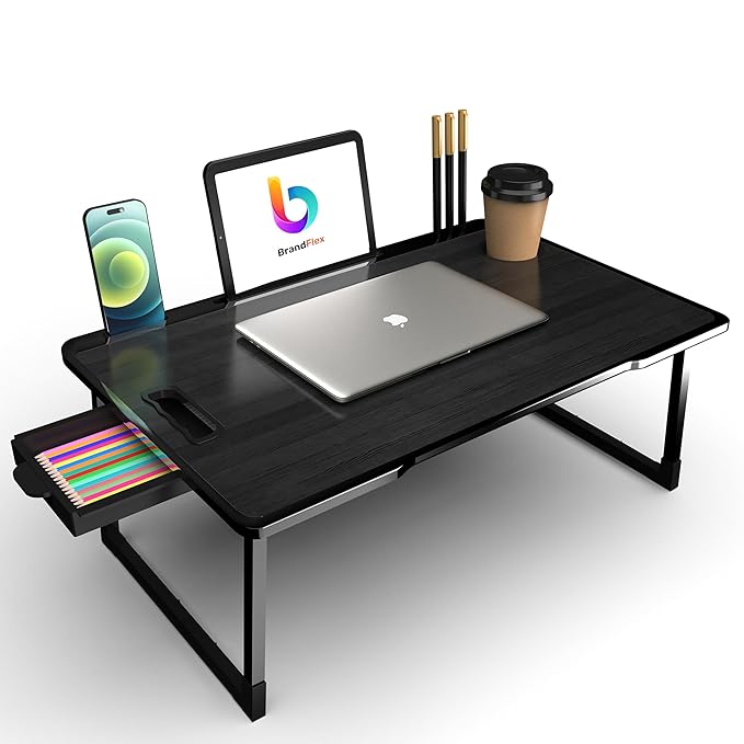 Study Table Bed Table Premium Laptop Table/Foldable and Portable Wooden/Writing Desk for Office/Home/School (U$A COTTED ABLACK)