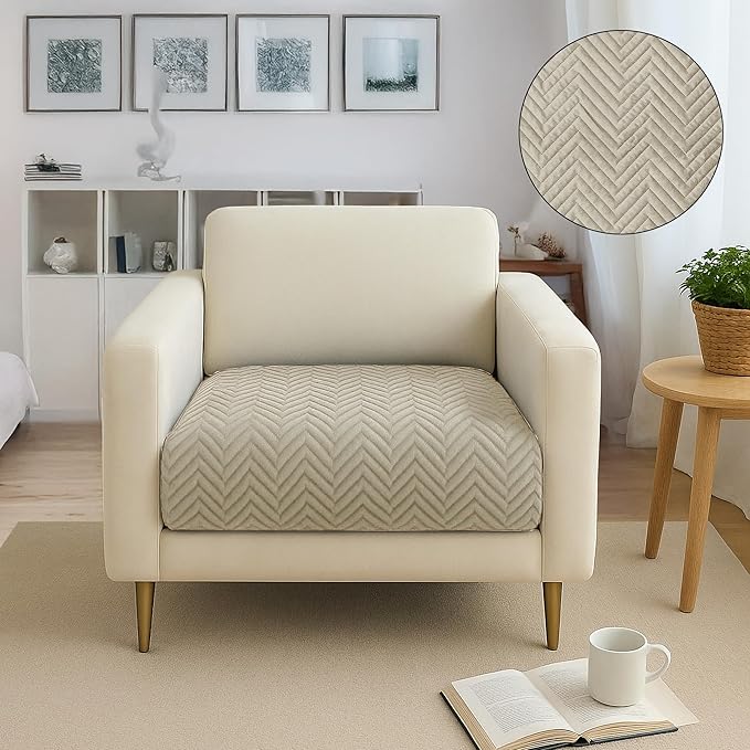Amazon Basics  -  Velvet Quilted Make Your Own Sofa Cover |1 Seater | Multi-Layered Fabric |70cm x 70cm | 350 GSM | Color - Beige