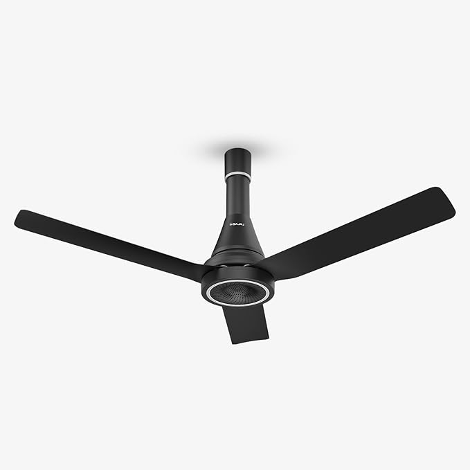 Bajaj Airlark 1200MM Ceiling Fans For Home | BEE Star Rated | Super 5 Tuff Technology | Telescopic Seamless Canopy | High Air Delivery | 5-Yr Warranty Satin Black & Chrome