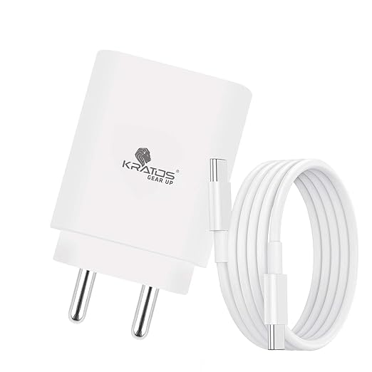 Kratos 25W Charger Adapter with Type C to C Cable, Fast Charger Compatible with Samsung Galaxy A15/M35/A35/A55/M05/M15/F15/M55| M34/M14/F34/F14/F54/A14/S23/S24/S25/ Fold/Flip/Tab, White